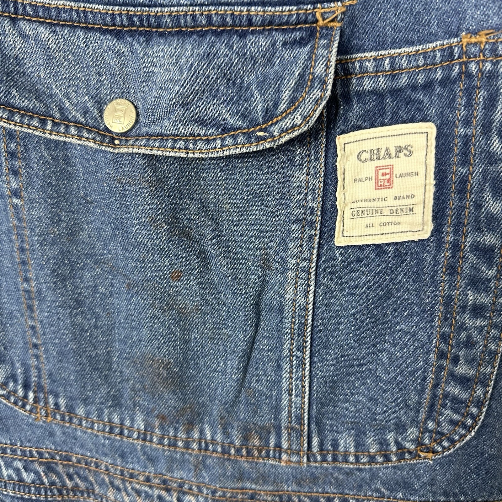 Polo Ralph Lauren Denim Dungarees, Blue Navy, Vintage  Chaps, Size Mens Large thumbnail 3