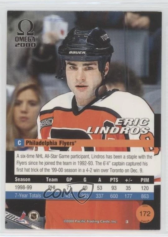 1999-00 Pacific Omega Eric Lindros #172 HOF - Image 2 of 2