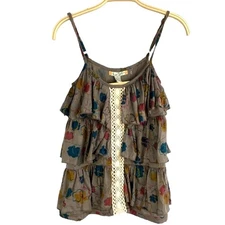 Love Change Ruffle Floral Tiered Tank Top Women S Gray Boho Grunge Coquette Art