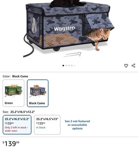Wagstro Heated Waterproof Indoor/Outdoor Cat House w/ Escape Door, Black Camo