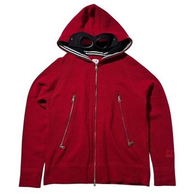 C.P. Company Red Wool Knit Goggle Zip Up Jacket Size 95 CP Company