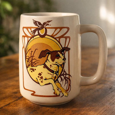 Vintage Dog Coffee Mug Brown Pointer Spaniel 1982 Wallace Berrie Hunting Cup H2