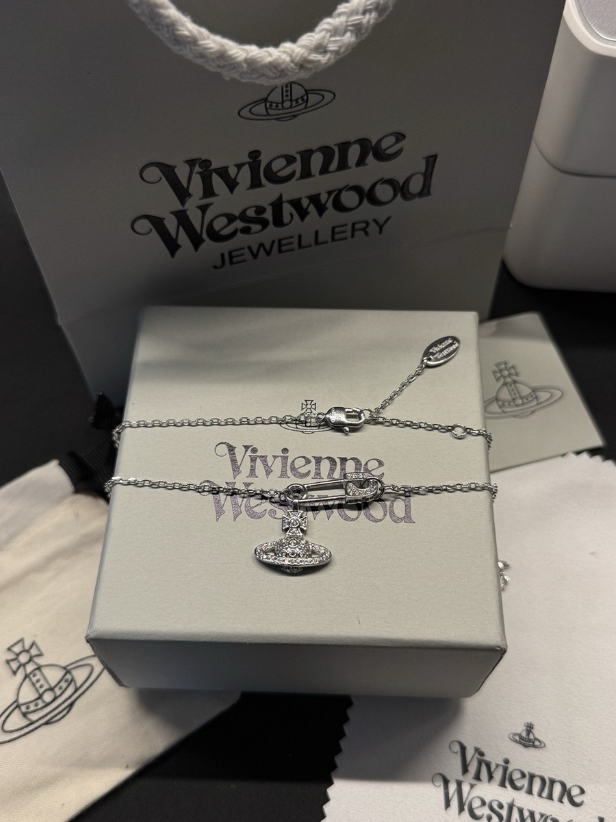 Vivienne Westwood Style Pin Mini Bas Relief Silver Crystal