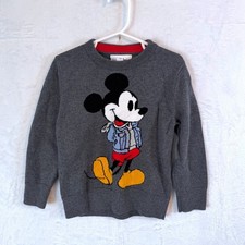 Gap Disney Mickey Mouse Sweater Boys Gray Knit Long Sleeve Pullover SZ 4