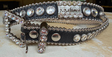 Vintage BB Simon Womens 30 Belt Black Swarovski Crystal Italian Leather 3037 