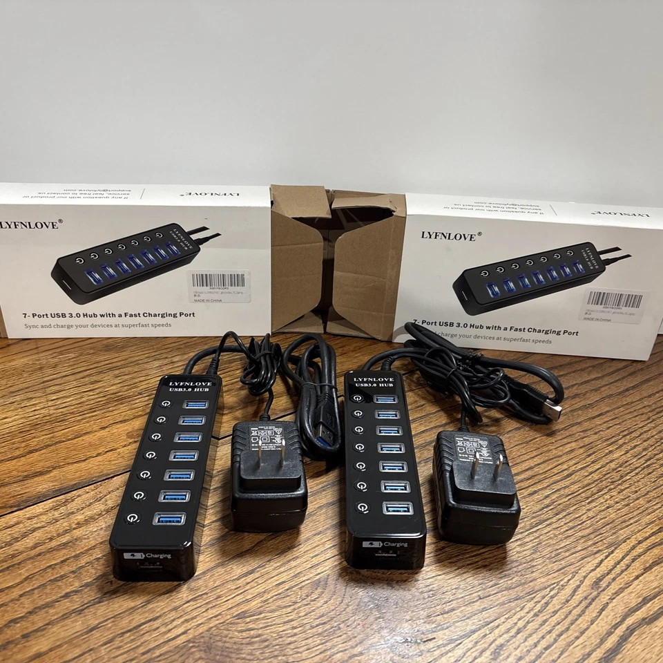 Powered USB Hub 3.0, Lyfnlove, 7-Port USB Data Hub Splitter w/one Smart Charging - Image 2 of 3