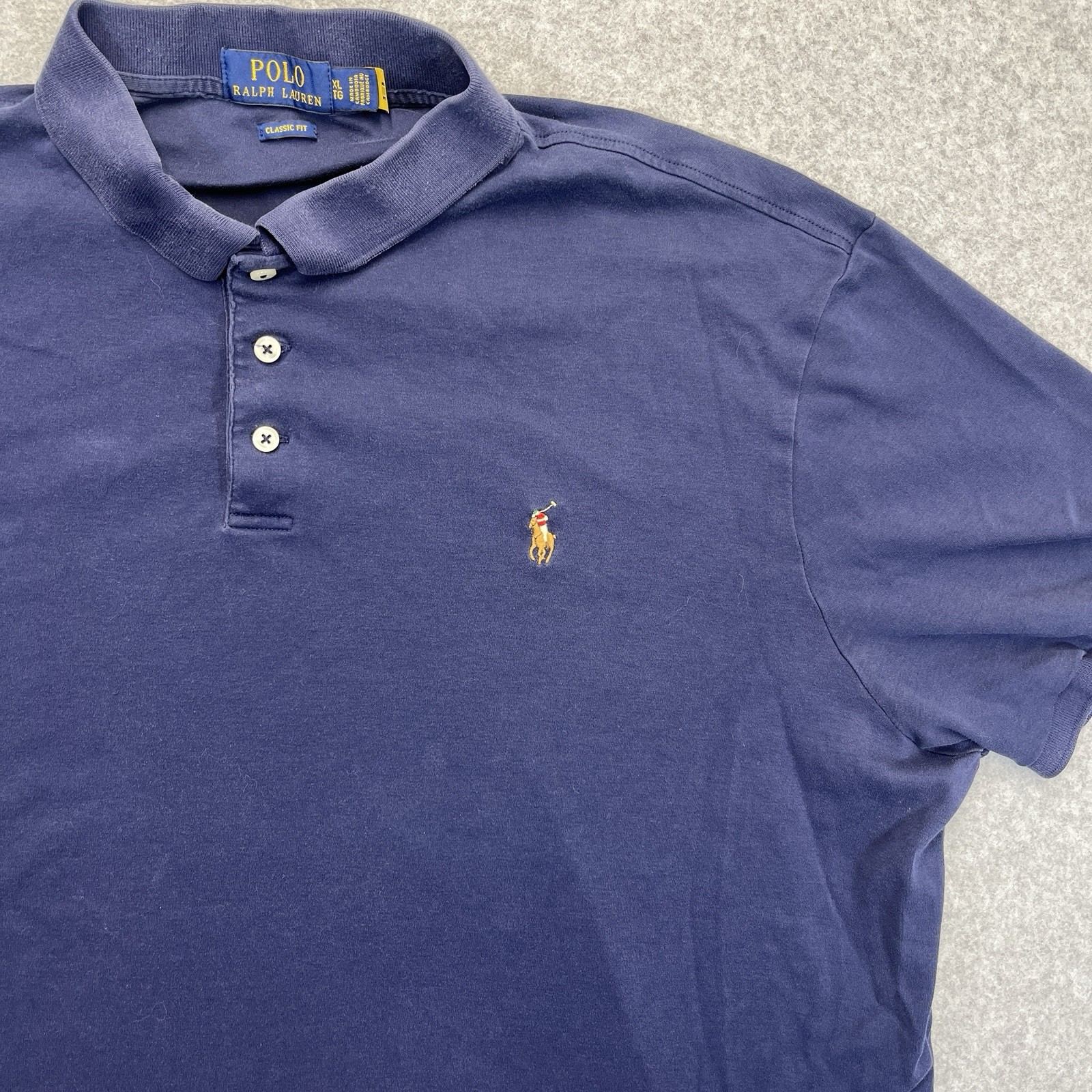 Polo Ralph Lauren camicia uomo XL X Large blu S S carne pony golf tinta unita classica