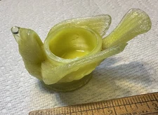 Vintage Boyd Vaseline Uranium Glass Bird & Berry Open Salt