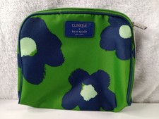 New with Tag Clinique x Kate Spade Green Navy Makeup Bag Zipper Pouch