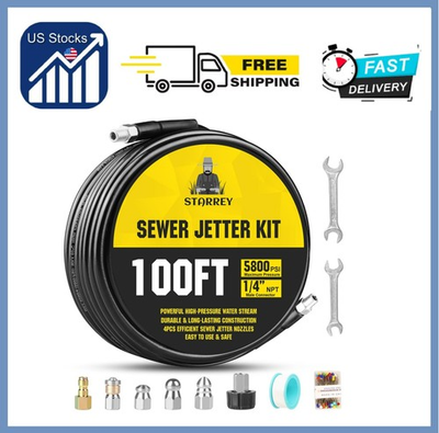 #ad #ad Pressure Washer Drain Jetter – Sewer Jetter Kit for Pressure Washer 100ft 1 4 $90.99