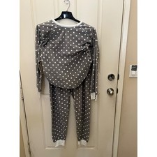 PJ Salvage Womens Grey Polka Dot Fleece Pajama Set Long Sleeve Joggers Large