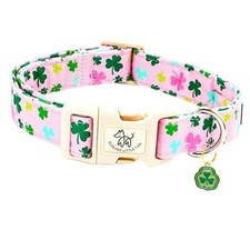 St Patrick's Dog Collar-Lucky Colver Cotton Small Pack of 1 Clovers Pink