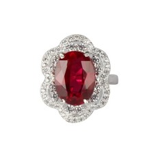 3.6 Ct. Certified Natural Oval Cut Red Ruby  White Accents Ring in 925 Silver