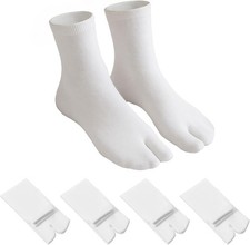 Japanese Tabi Socks White 4 Pairs Split Toe US Size 5-11 for Men Women
