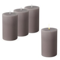 Echtwachs Stumpenkerze Geriffelt 4Er Set - Grau - Advent Weihnachten Deko Kerze