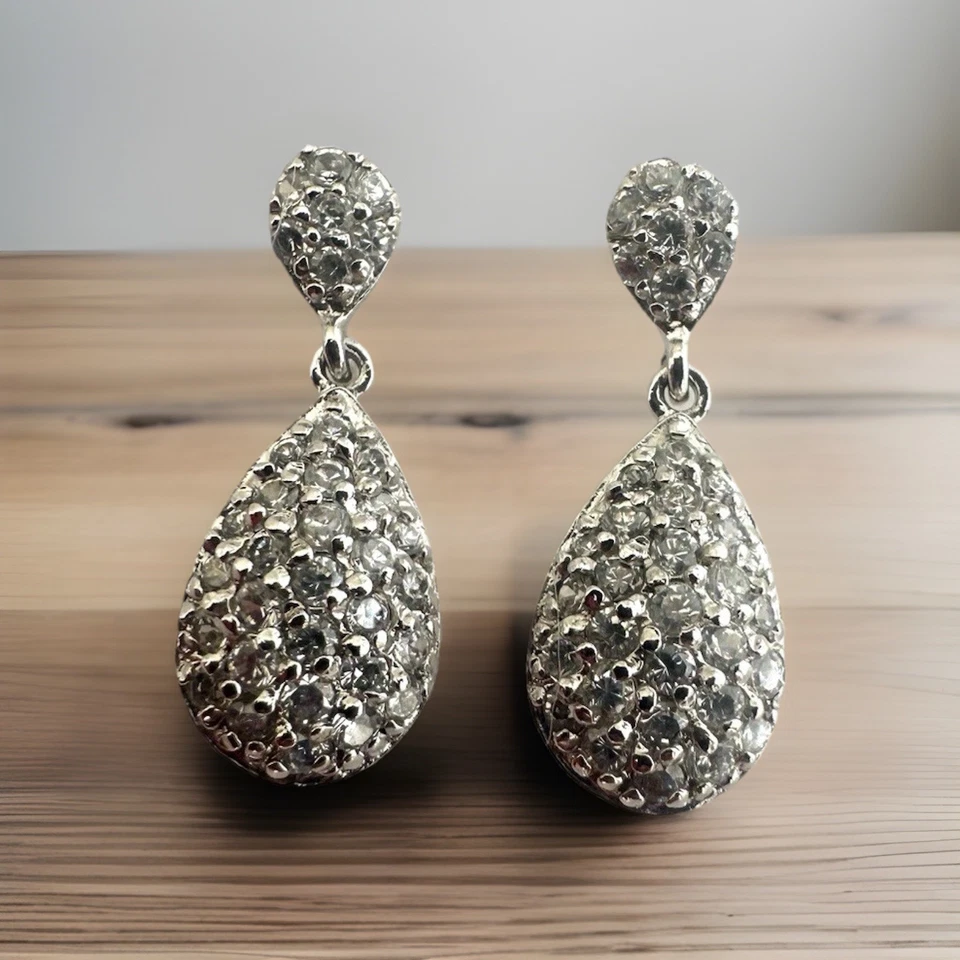 Swarovski Clear Crystal  Dangle Tear Drop Earrings Foto 2 de 4