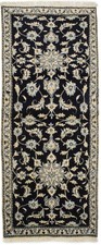2'7X6'2 Handmade Wool Nain Runner Rug Classic Navy Floral Oriental Carpet