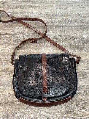 VTG Will Leather Goods Bag Black Brown Leather Satchel Messenger Shoulder Retro