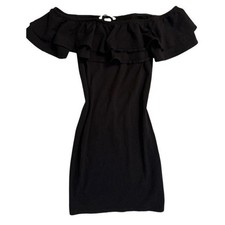 H&M Ruffle Off The Shoulders Bodycon Short Minidress Black Size Small Party