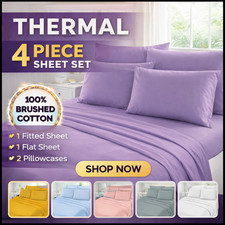 Sheets Set Thermal 4Pc Brushed Cotton Flannelette Fitted Flat Sheets Pillowcases