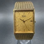 Seiko Tank Watch Men 24mm Gold Dial Gold Tone Date Rectangle 2A32-5010 NewBatt