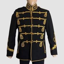 New beautiful Handmade Michael Jackson Military Jacket | Black Wool Hussar Style