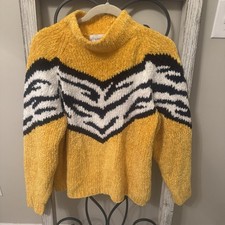 Gantos Vintage 80s Yellow Black White Chevron Zebra Chenille Sweater Women  s S