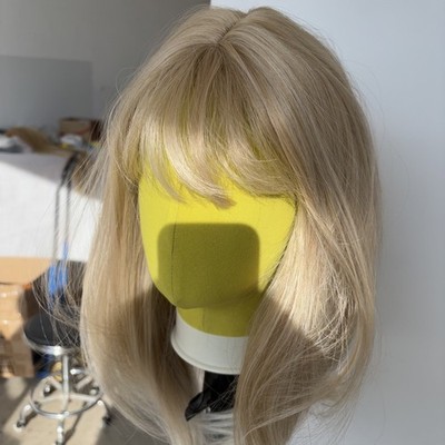 Ash Blond Heat Resistant Hair Women Cosplay Wig With Bangs Bob Straight