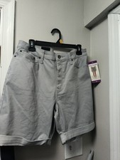 DKNY Jeans Women s Flint Gray Denim Shorts Size 14 Rolled Hem Casual Stretch New