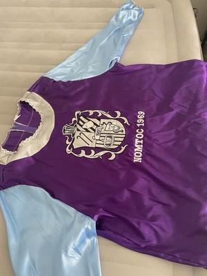 New Orleans  NOMTOC 1969 Mardi Gras Costume Purple Light Blue Silver Satin Top