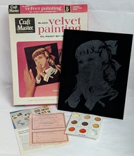 Vtg 1950'S Craft Master Black Velvet Oil Paint By Number Set Praying Girl 14022