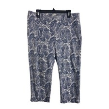 Talbots Womens Pants Adult Size 14 Heritage Blue Floral Cropped Pocket Norm Core