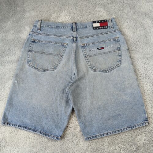Vintage 90s Tommy Hilfiger Jean Shorts Mens 36 Blue Light Wash Denim Fade Strain