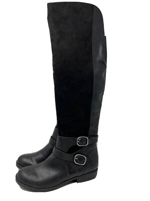 Nine West Woodsie  Black Boots Size 7.5M Suede Leather Buckles