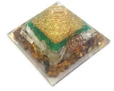 Malachite, Selenite & Tigers Eye Super Combination Orgone Protection Pyramid