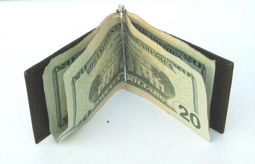 Men's Solid Genuine Leather Spring Money Clip Compact Plain Bifold Wallet New - Image 2 of 4