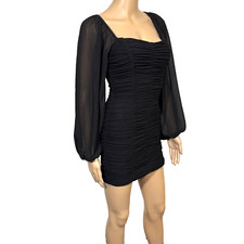 PRINCESS POLLY Black Puff Sleeve Mini Bodycon Dress Size 2 Clubwear party