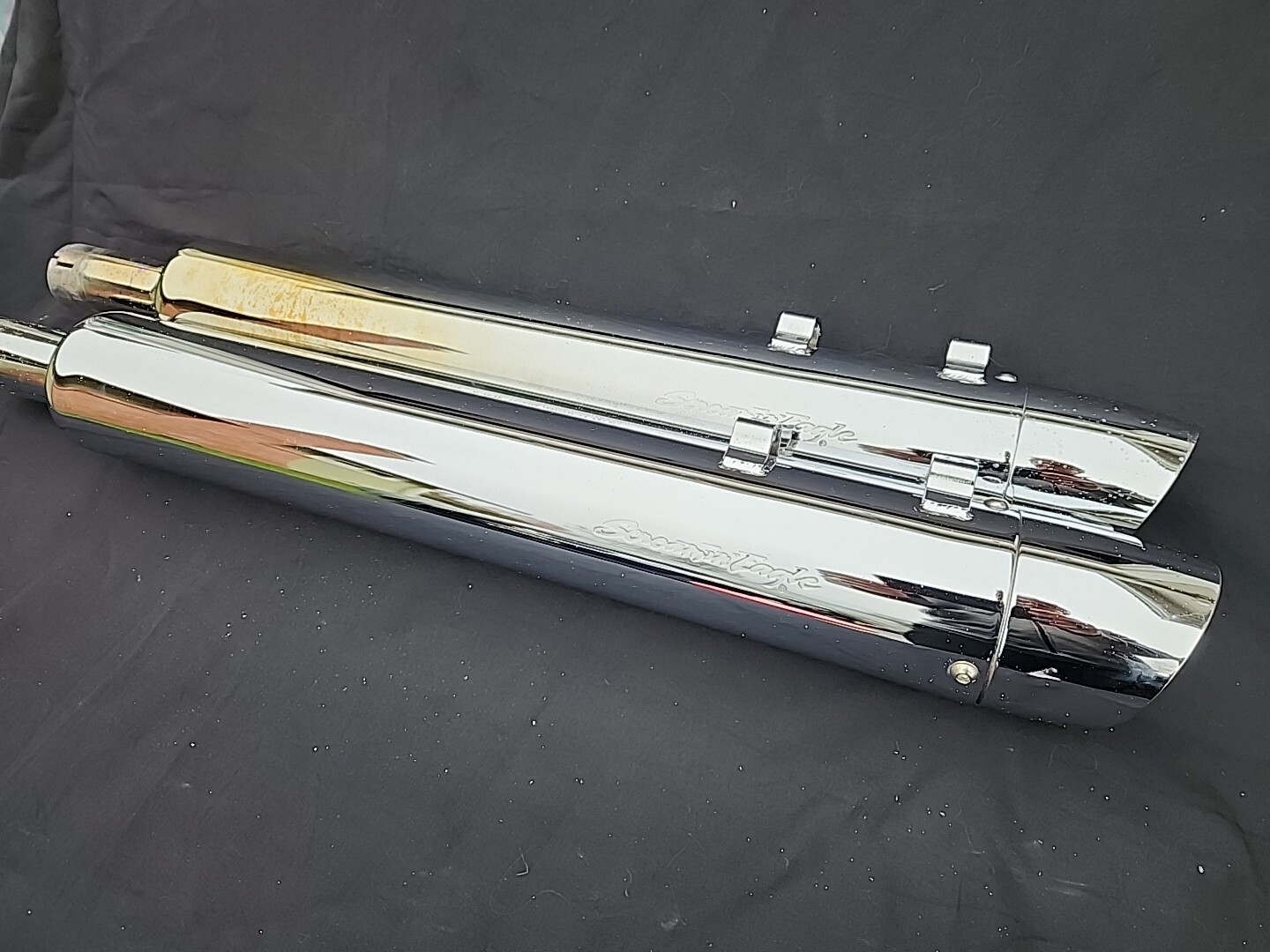 Genuine Harley Screaming Eagle Touring Chrome Slip Ons/ BAFFLES ARE CUT