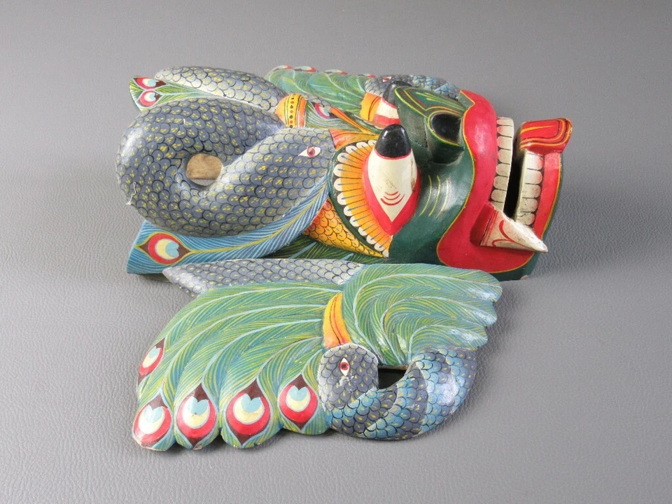 Vintage Mask Ornament Wall Wooden Carved And Painting One - Image 3 of 4