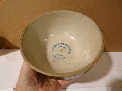 Antique Advertising Crock Bowl Columbia Metal Products Dunlap Bowl Chicago IL