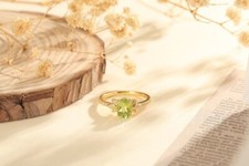 Vintage Oval Cut Natural Peridot 14K Yellow Gold Plated Silver Engagement Ring