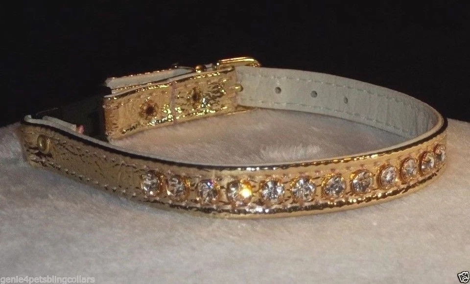 Rhinestone Gold kitty Cat breakaway Collar genuine Crystals metallic Bling!  - Image 3 of 4