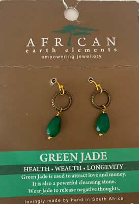 New African Earth Elements Green Jade Drop Dangle Earrings Empowering Jewelry
