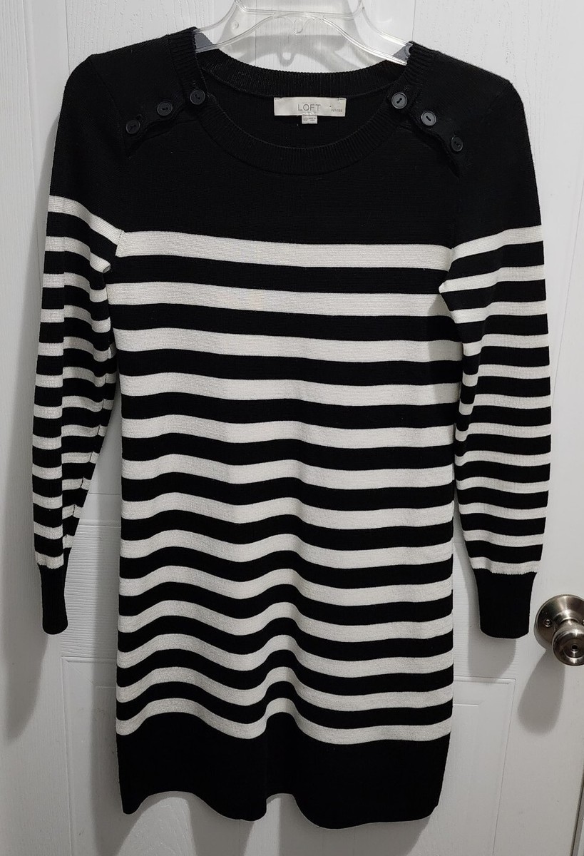 LOFT Women's Long Sleeve Sweater Dress Wool Blend Black White Striped Size  XSP | eBay