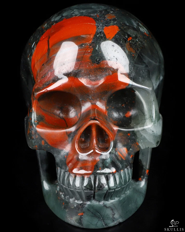 Calavera de cristal tallada a mano con piedra de sangre africana de 5,1", realista, cristal curativo Foto 2 de 4