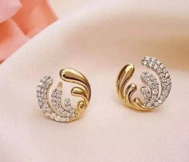 925 Silver Gold Finish 1 Ct Simulated Diamond Stud Earrings-image