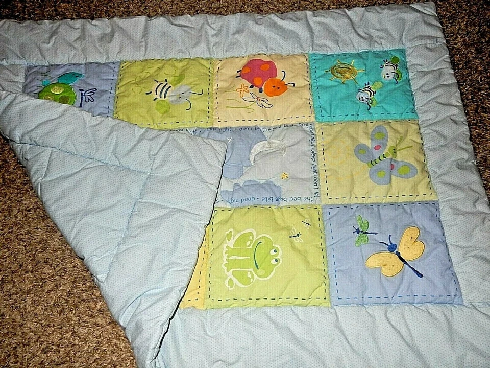 H8 LN Vintage CARTER'S Turtle Bees Bugs Insects Frog Butterfly Crib Comforter - Image 3 of 3