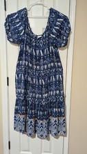 Knox Rose Women Dress SZ L Multicolor Puff Sleeve Tiered Midi Dress Boho Artsy