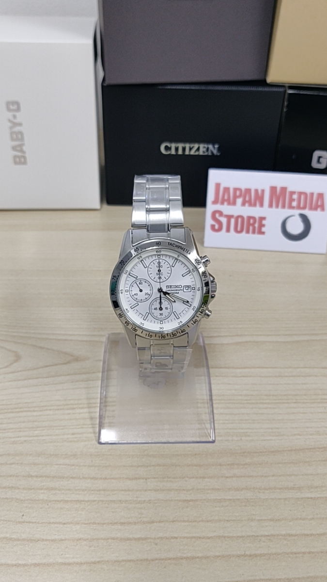 Seiko Chronograph SND363PC SND363P White Stailess Steel Quartz Men