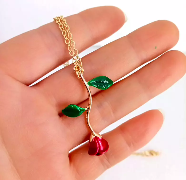 New Stylish Beauty the Beast Rose Flower Necklace Charm Drop Pendant UK